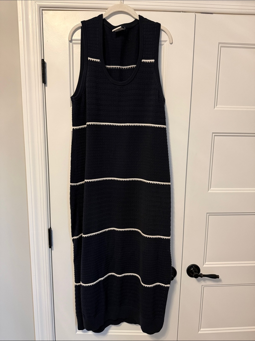 Varley nayy Maxi Knit Tank Dress with White Stripe Accents